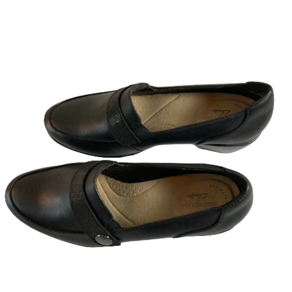 Clarks Women's Black Leather Emily Andria 2" Block Heel Loafer Shoes, 8.5 - Picture 5 of 13
